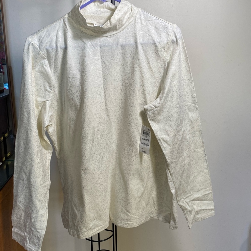 Ladies turtle neck top. Beige with sparkles, long sleeve